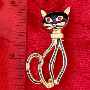 Vintage MCM style Siamese cat enamel brooch